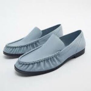 Zara Light Blue Real Leather Loafers